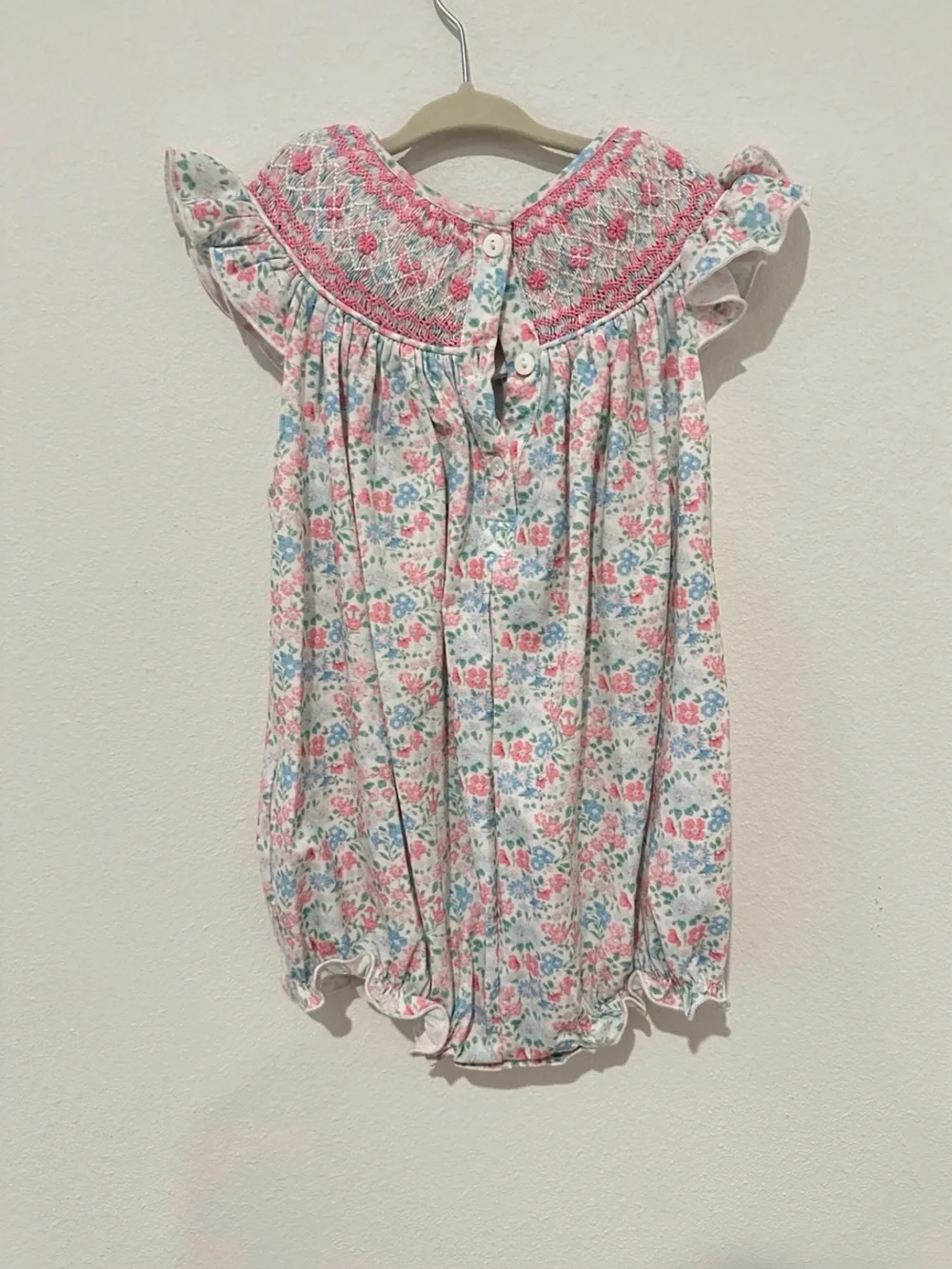 Smocked Floral Baby Dress Romper in Pink & Blue